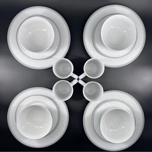 Amazon 16-Piece Cafe Stripe DinnerWare Set, Service for 4, Grey